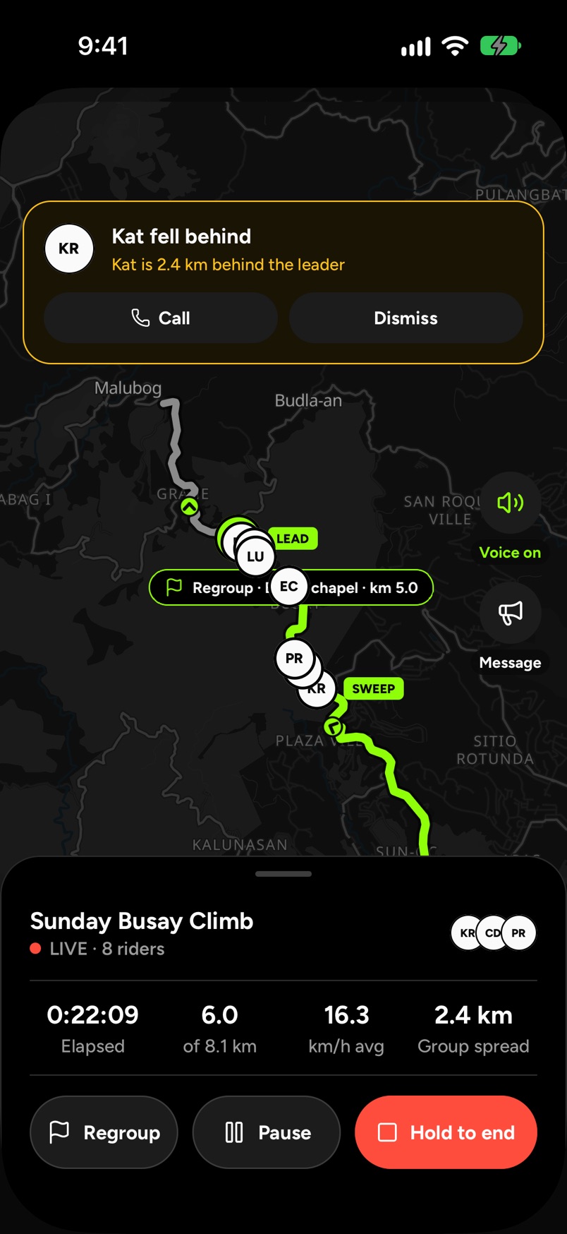 Live group ride map with every rider